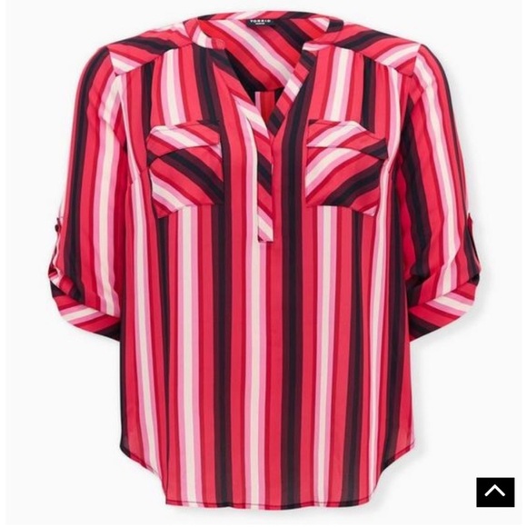 Torrid Harper Georgette 3/4 Sleeve Striped Blouse Size 3X - Picture 9 of 10